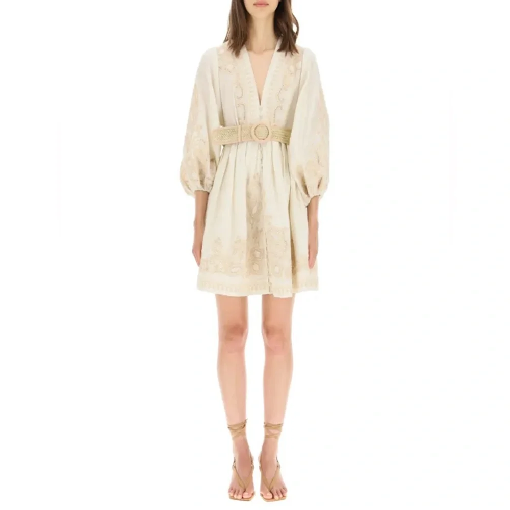 Zimmermann Estelle Embroidered Long‎ Balloon Sleeve Linen Dress Bohemian Fairy - Picture 8 of 8